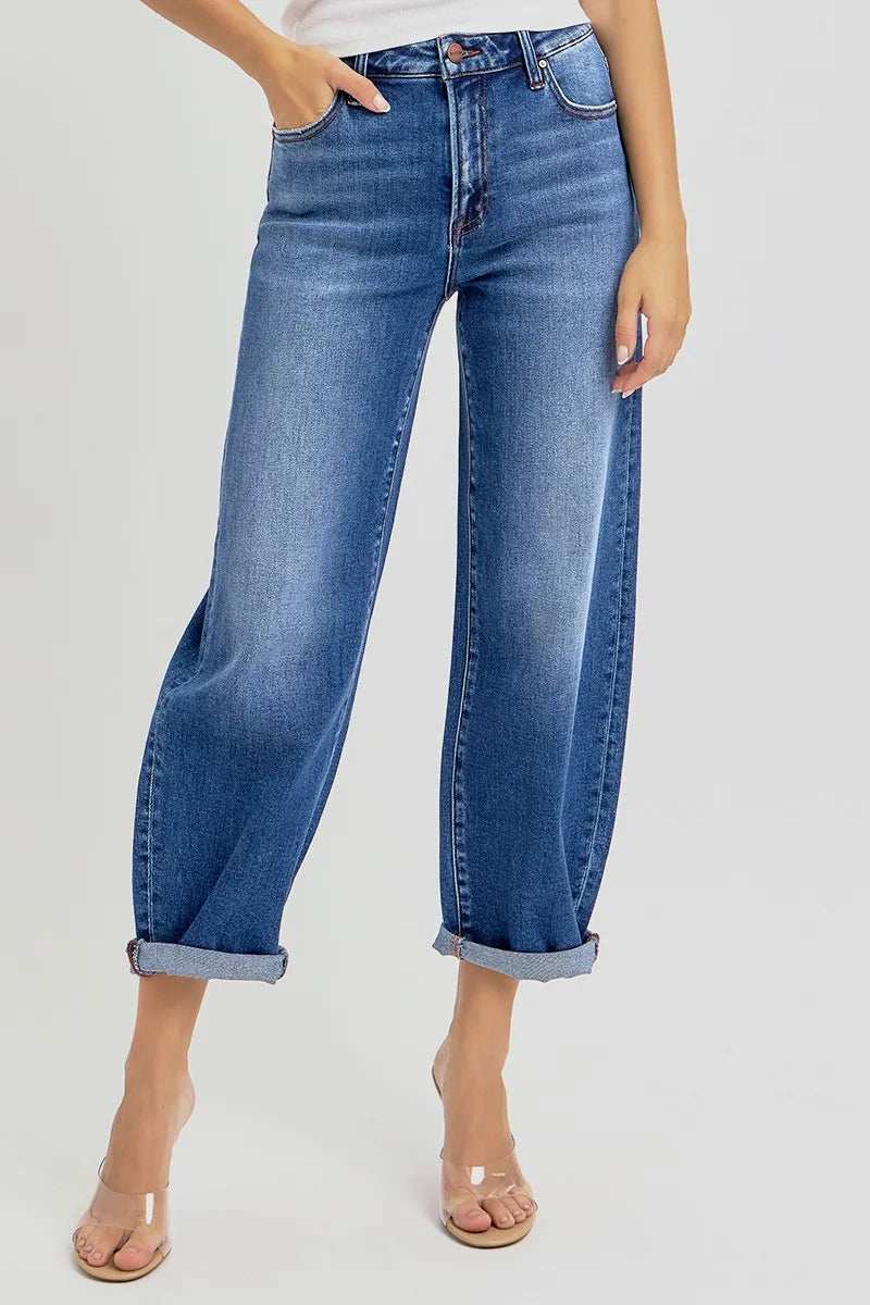 RISEN Full Size High Rise Crop Mild Barrel Jeans Plus Size - Trendsi - Flyclothing LLC