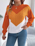 Contrast Round Neck Long Sleeve Sweater - Trendsi - Flyclothing LLC