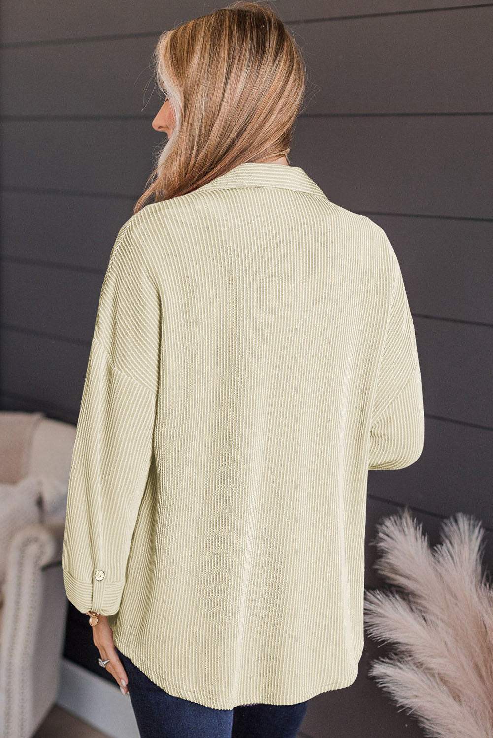 Striped Collared Neck Long Sleeve Shirt - Trendsi - Flyclothing LLC