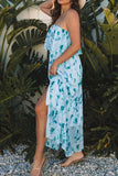 Floral Print Ruffled Side Slit Tube Top Maxi Dress - Trendsi