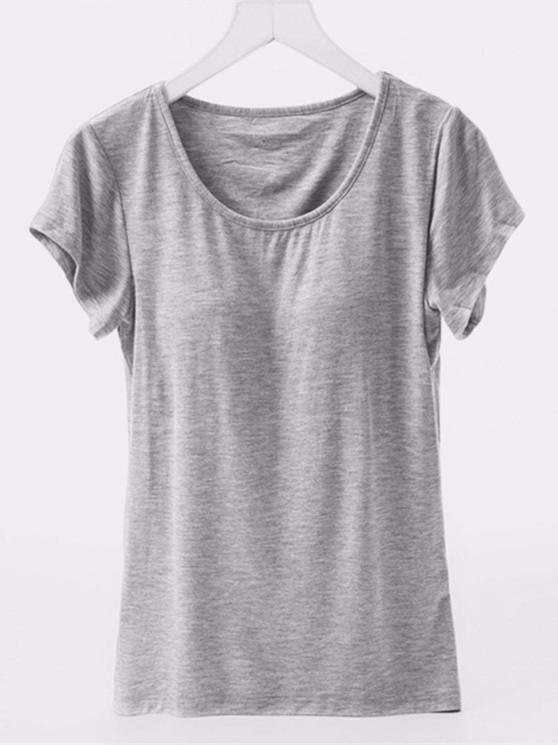 Round Neck Short Sleeve T-Shirt with Bra - Trendsi - Flyclothing LLC