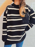 Striped Round Neck Long Sleeve Sweater - Trendsi - Flyclothing LLC