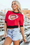 Sequin Football Round Neck Short Sleeve Top - Trendsi - Flyclothing LLC