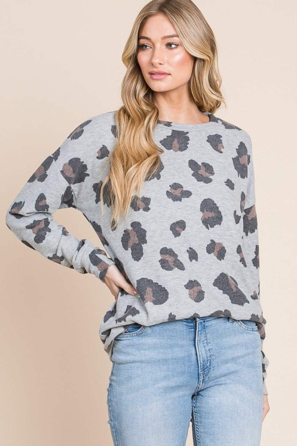 BOMBOM Leopard Drop Shoulder T-Shirt - Trendsi - Flyclothing LLC