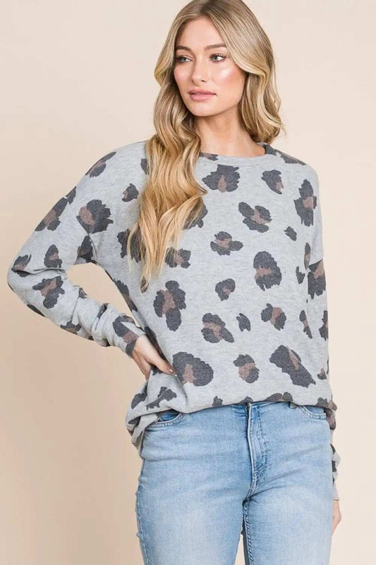 BOMBOM Leopard Drop Shoulder T-Shirt - Trendsi - Flyclothing LLC