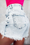 Raw Hem Buttoned Denim Shorts with Pockets - Trendsi - Flyclothing LLC