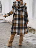 Plaid Long Sleeve Hooded Coat - Trendsi - Flyclothing LLC