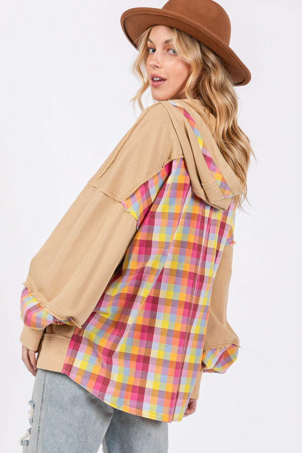 SAGE + FIG Full Size Plaid Print Washed Hoodie - Trendsi - Flyclothing LLC