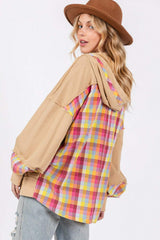 SAGE + FIG Full Size Plaid Print Washed Hoodie - Trendsi - Flyclothing LLC