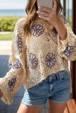 Openwork Round Neck Long Sleeve Knit Top - Trendsi - Flyclothing LLC