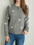 Heart Round Neck Zip Up Cardigan - Trendsi - Flyclothing LLC