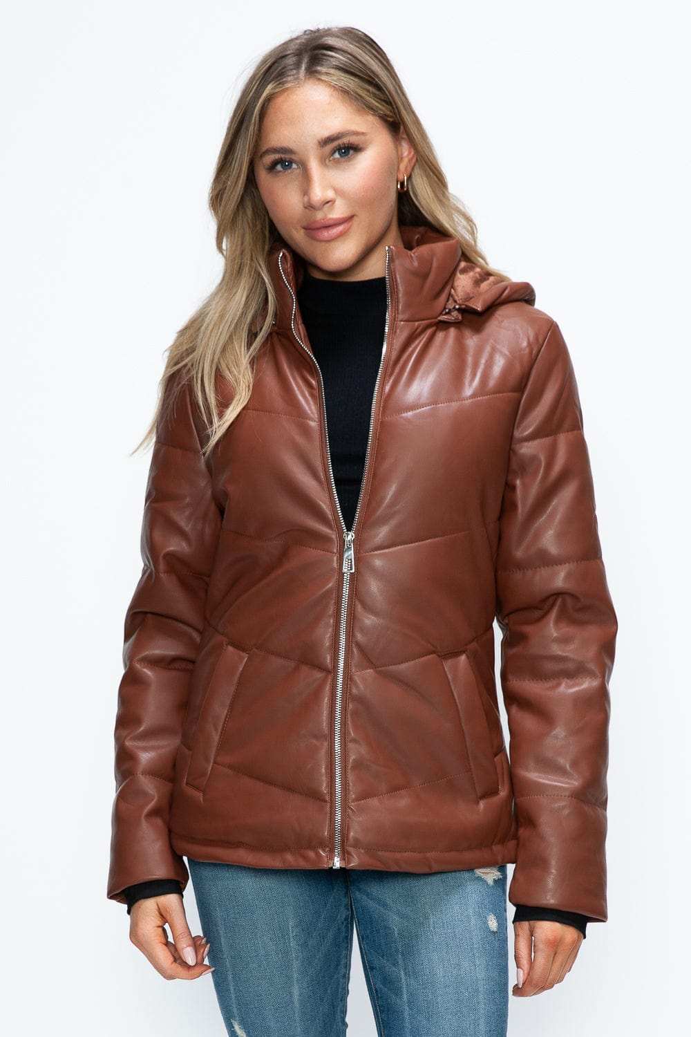 How Dare U Pocketed Zip Up Puffer Jacket with Removable Hood - Trendsi - Flyclothing LLC