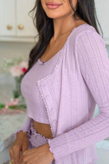 Button Down Cardigan, Cami and Shorts Set - Trendsi - Flyclothing LLC