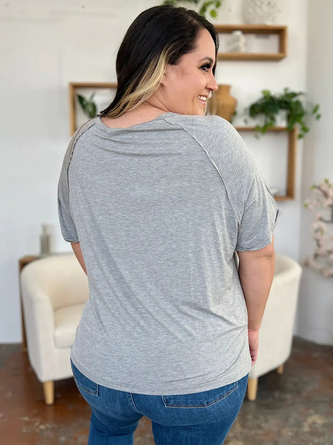 Basic Bae Full Size Bamboo Slit V-Neck Short Sleeve T-Shirt - ShopBasicbae - Flyclothing LLC