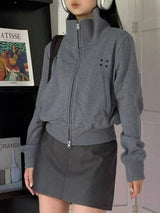Casual Zip-Up Cropped Outerwear - Trendsi - Flyclothing LLC