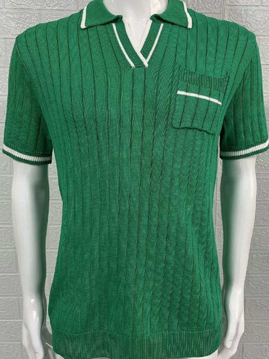 Men's Contrast Collared Neck Ribbed Knit Polo - Trendsi - Flyclothing LLC