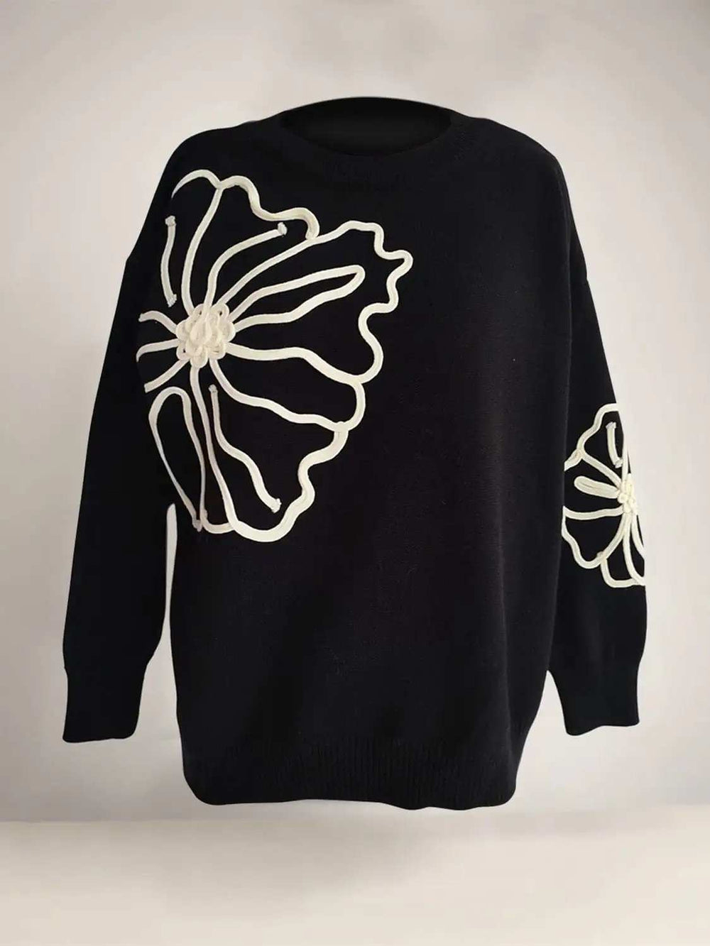 Flower Round Neck Long Sleeve Sweater - Trendsi - Flyclothing LLC