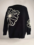 Flower Round Neck Long Sleeve Sweater - Trendsi - Flyclothing LLC