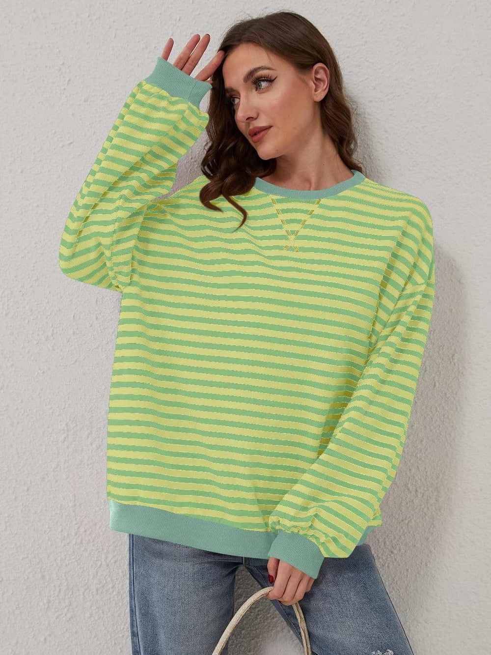 Contrast Striped Long Sleeve Sweatshirt - Trendsi - Flyclothing LLC