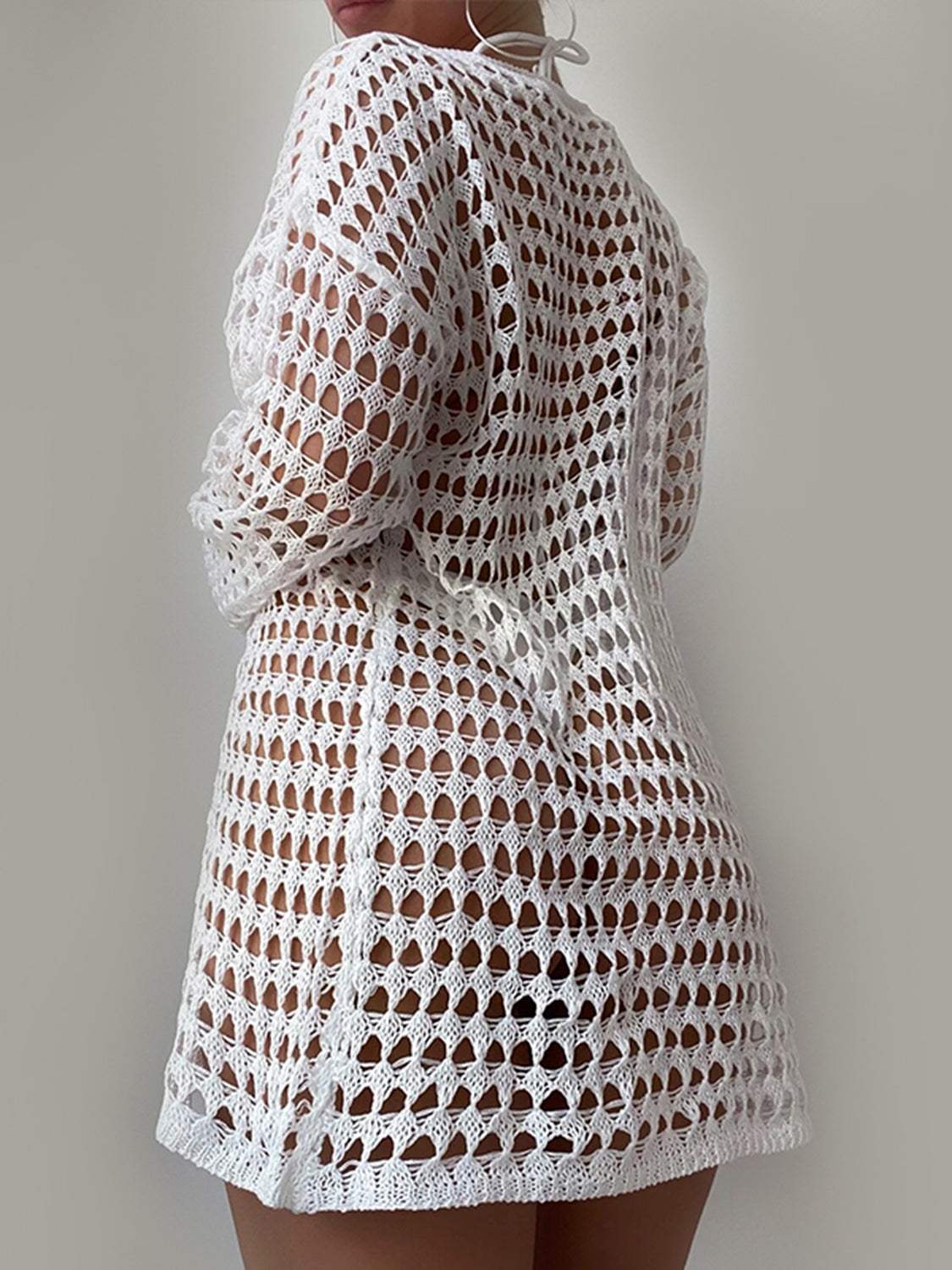 Openwork Boat Neck Long Sleeve Cover-Up - Trendsi - Flyclothing LLC