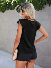 Ruffled Round Neck Cap Sleeve T-Shirt - Trendsi