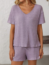 Mandy V-Neck Short Sleeve Top and Shorts Set - Trendsi - Flyclothing LLC