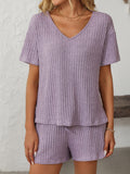 Mandy V-Neck Short Sleeve Top and Shorts Set - Trendsi