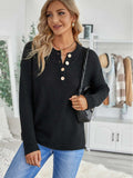 Button Detail Long Sleeve Knit Top - Trendsi - Flyclothing LLC