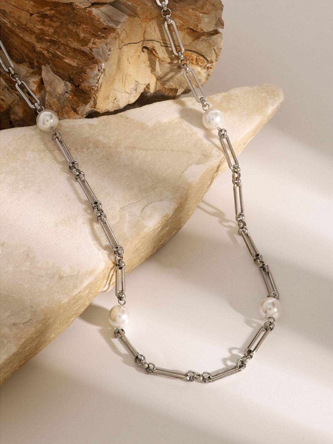 Stainless Steel Pearl Chain Necklace - Trendsi - Flyclothing LLC