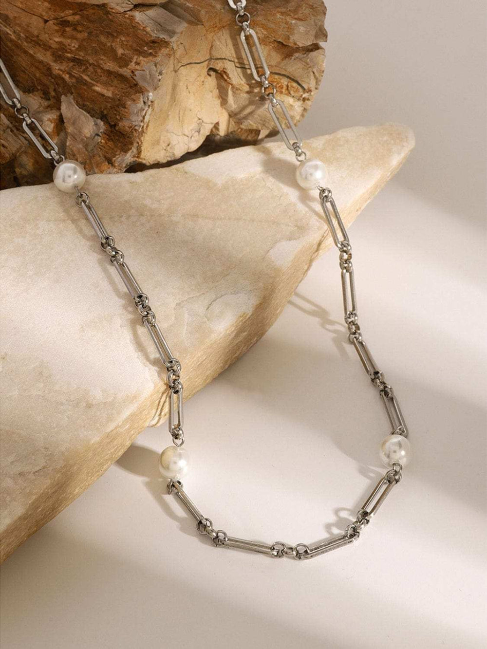 Stainless Steel Pearl Chain Necklace - Trendsi - Flyclothing LLC