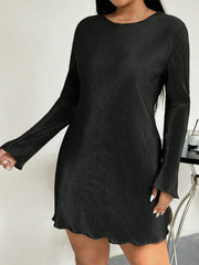 Honey Plus Size Lettuce Hem Round Neck Long Sleeve Dress - Trendsi