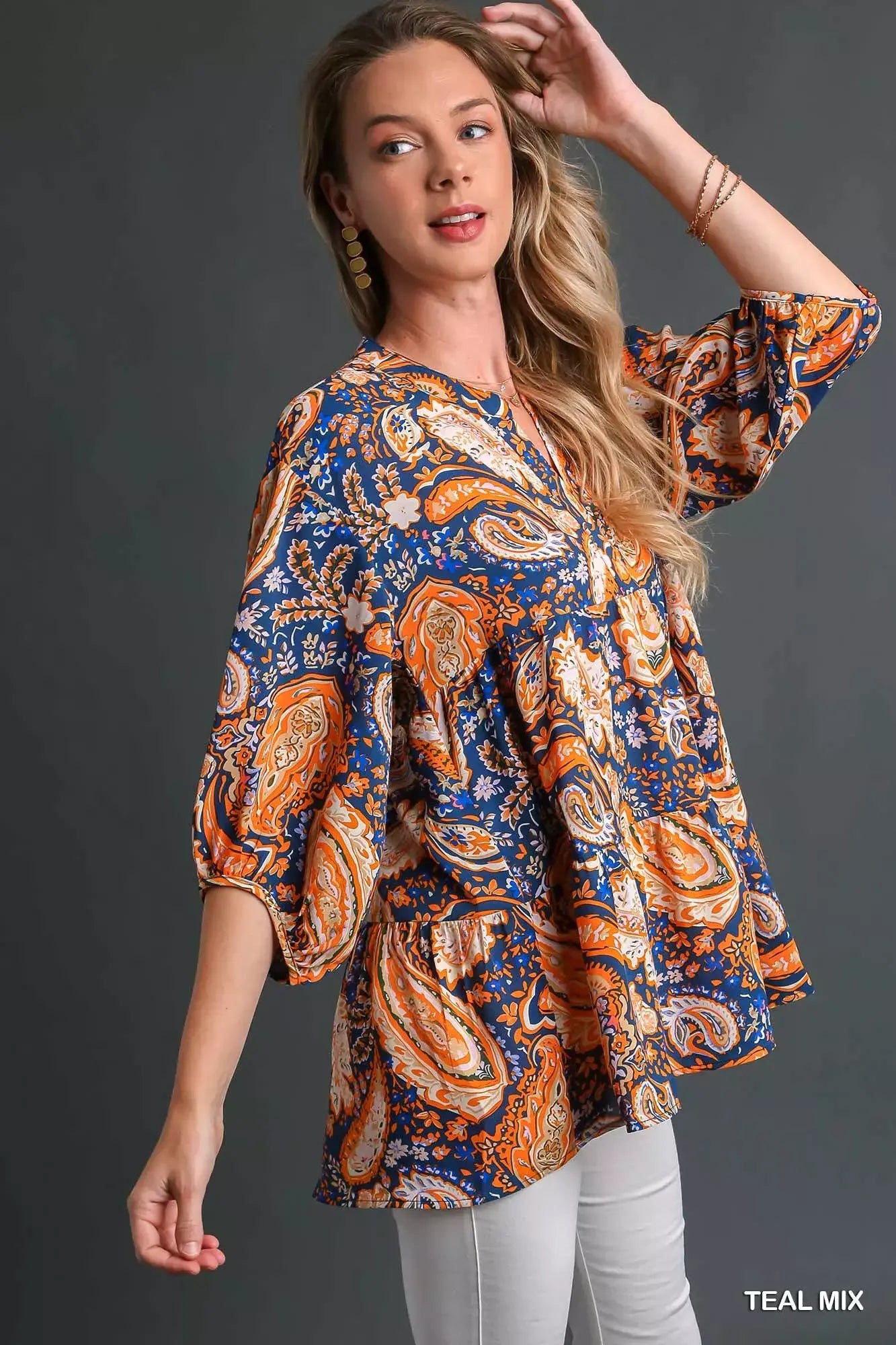 Umgee Mix Paisley Boho Tunic Blouse - Trendsi - Flyclothing LLC