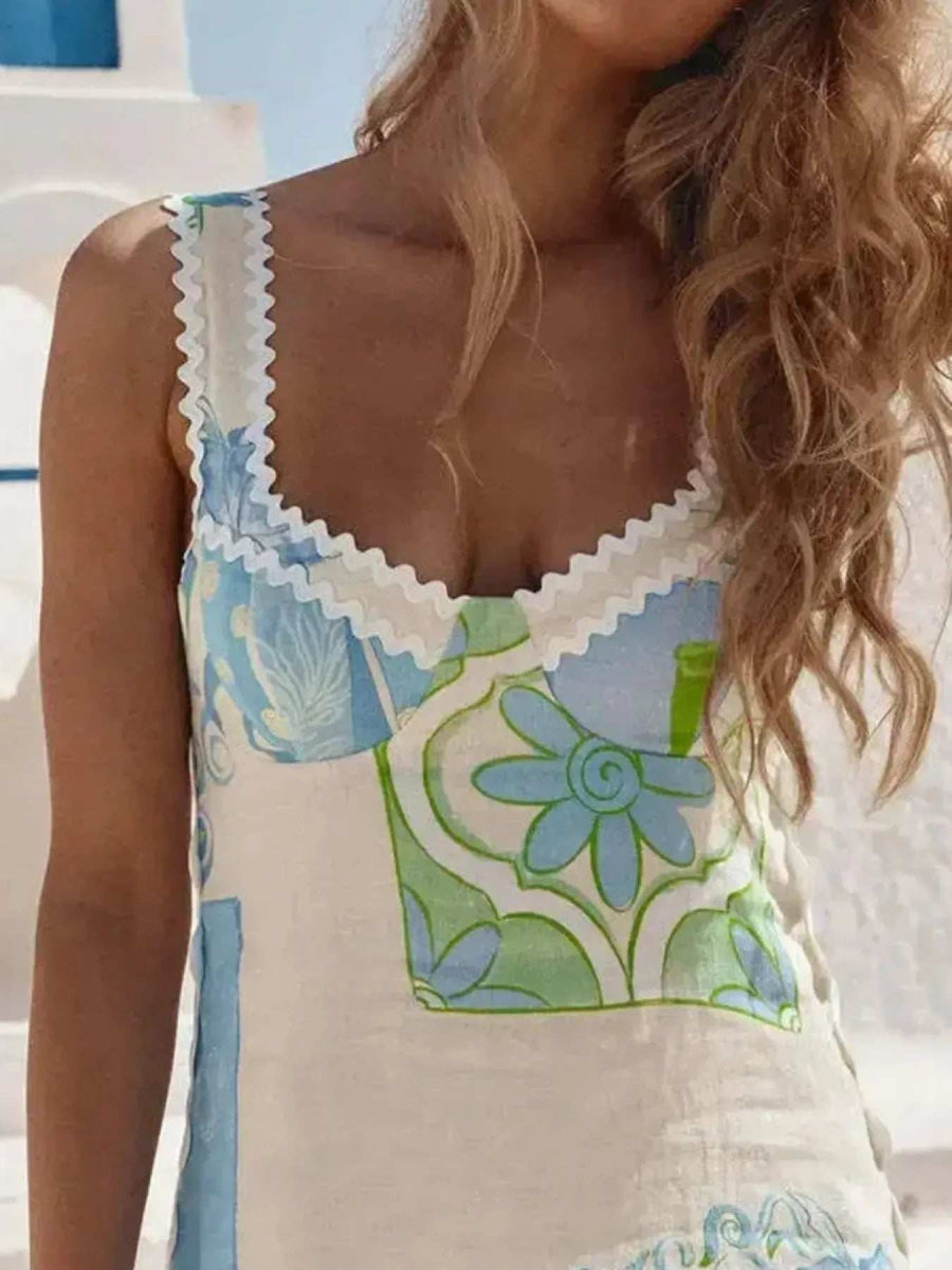 Tied Back Printed Maxi Dress - Trendsi - Flyclothing LLC