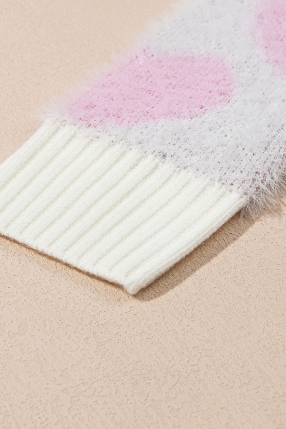 Pearl Detail Heart Round Neck Sweater - Trendsi