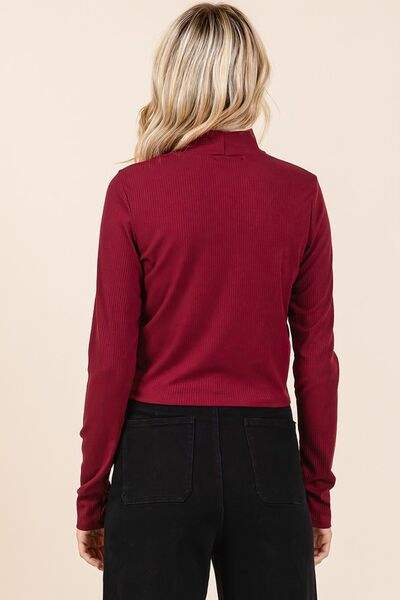 Mittoshop Mock Neck Rib Knit Long Sleeve Crop Top - Trendsi - Flyclothing LLC