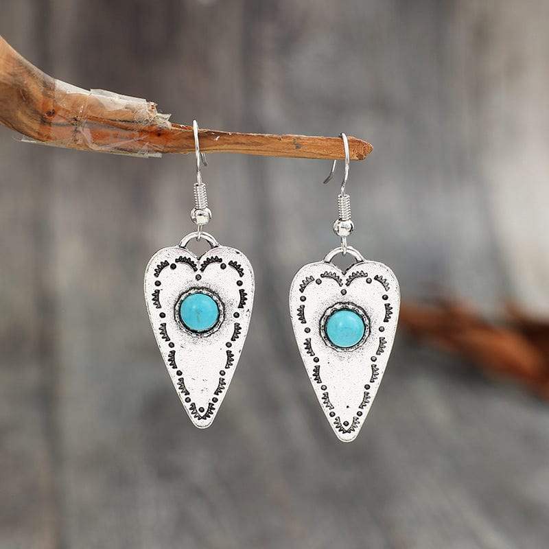 Alloy Turquoise Heart Dangle Earrings - Trendsi - Flyclothing LLC