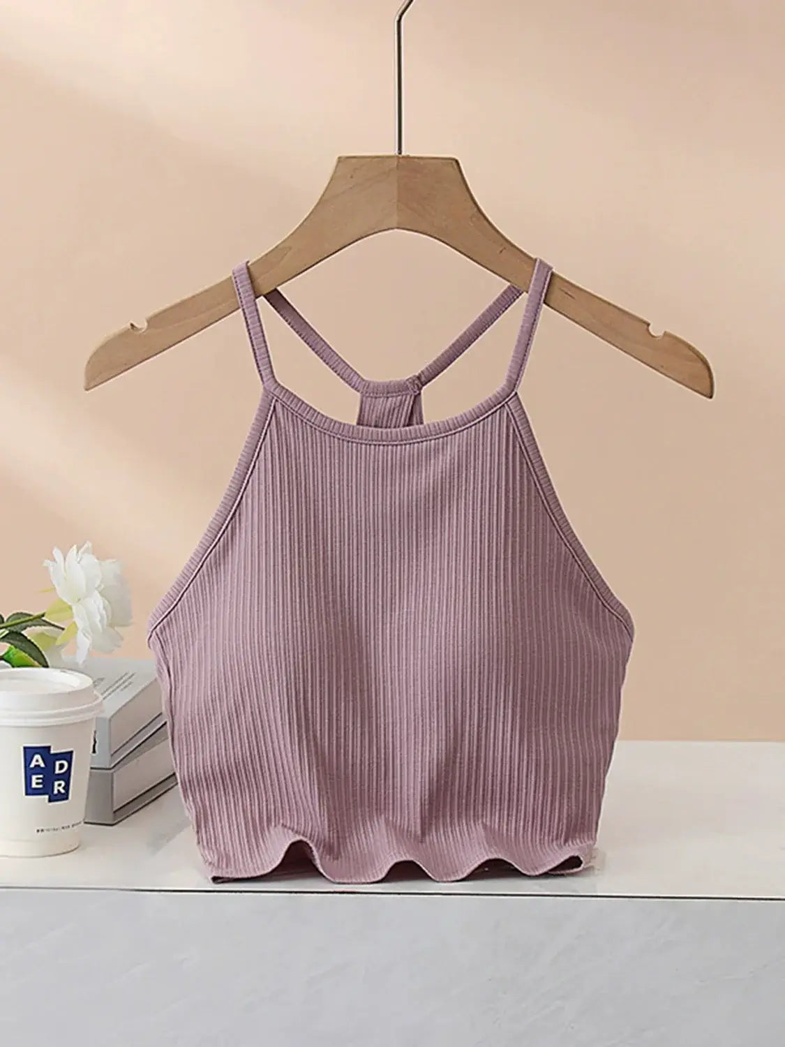 Grecian Neck Cropped Tank with Chest Pads - Trendsi - Flyclothing LLC
