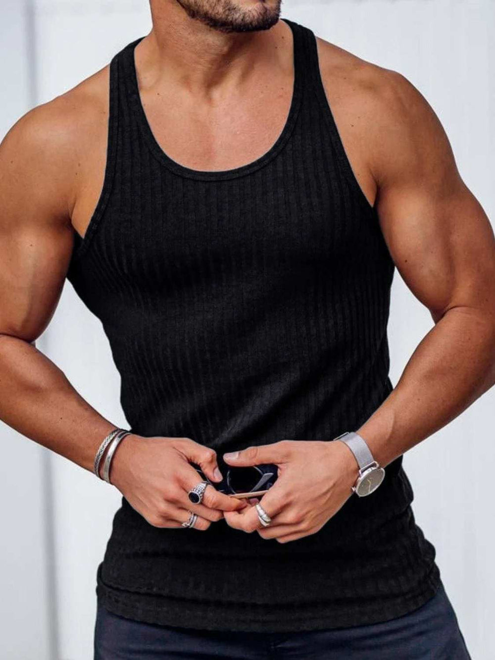 Men's Plus Size Round Neck Wide Strap Tank - Trendsi - Flyclothing LLC