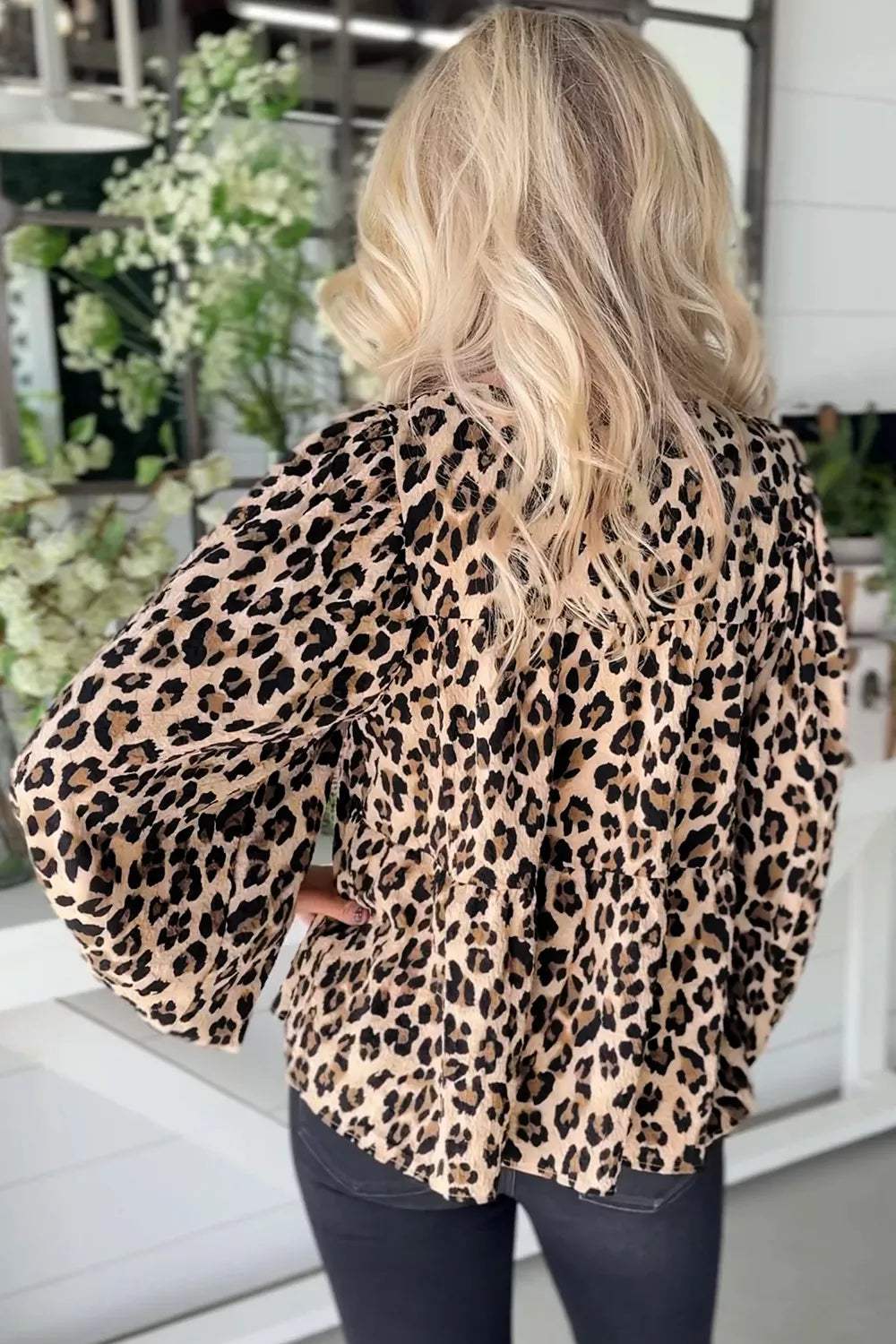 Leopard Print Tie-Neck Blouse - Trendsi - Flyclothing LLC