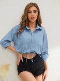 Collared Neck Long Sleeve Shirt - Trendsi - Flyclothing LLC