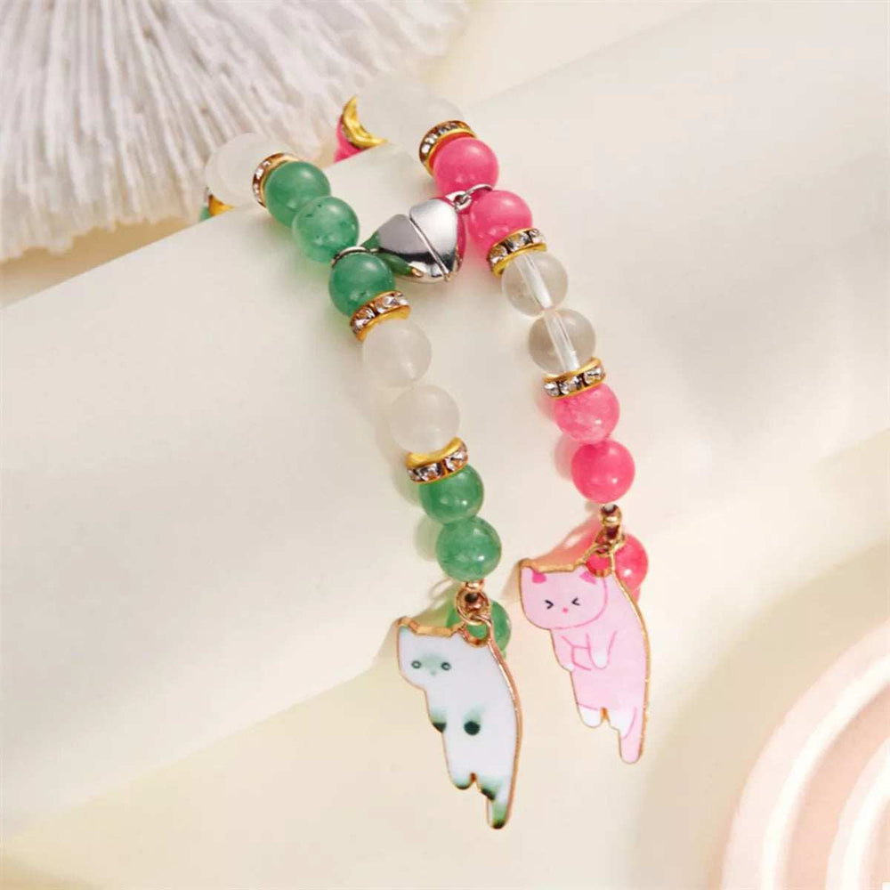 2 Piece Beaded Cat Charm Bracelet - Trendsi - Flyclothing LLC
