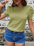Ruched Round Neck Short Sleeve T-Shirt - Trendsi - Flyclothing LLC