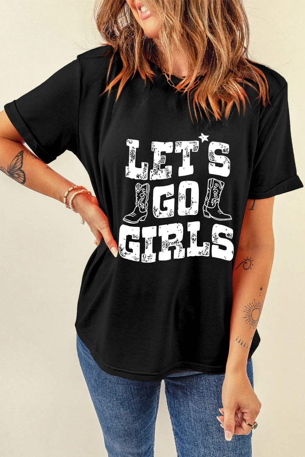 Letter Graphic Round Neck Short Sleeve T-Shirt - Trendsi - Flyclothing LLC
