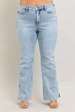Judy Blue Full Size Tummy Control Vintage Wash Side Slit Slim Boot Jeans Plus Size - Trendsi - Flyclothing LLC