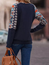 Printed Raglan Sleeve Round Neck T-Shirt - Trendsi - Flyclothing LLC