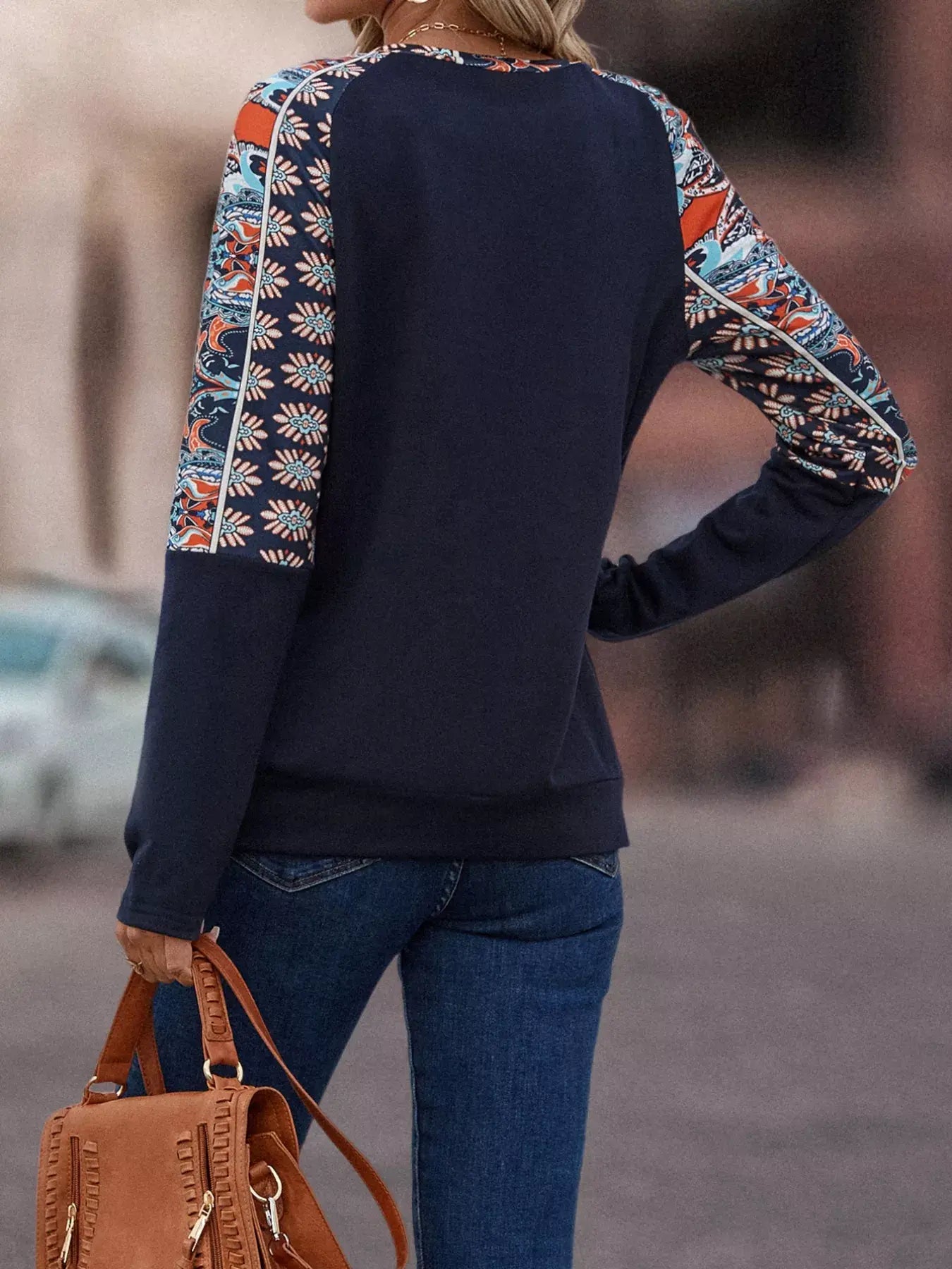 Printed Raglan Sleeve Round Neck T-Shirt - Trendsi - Flyclothing LLC