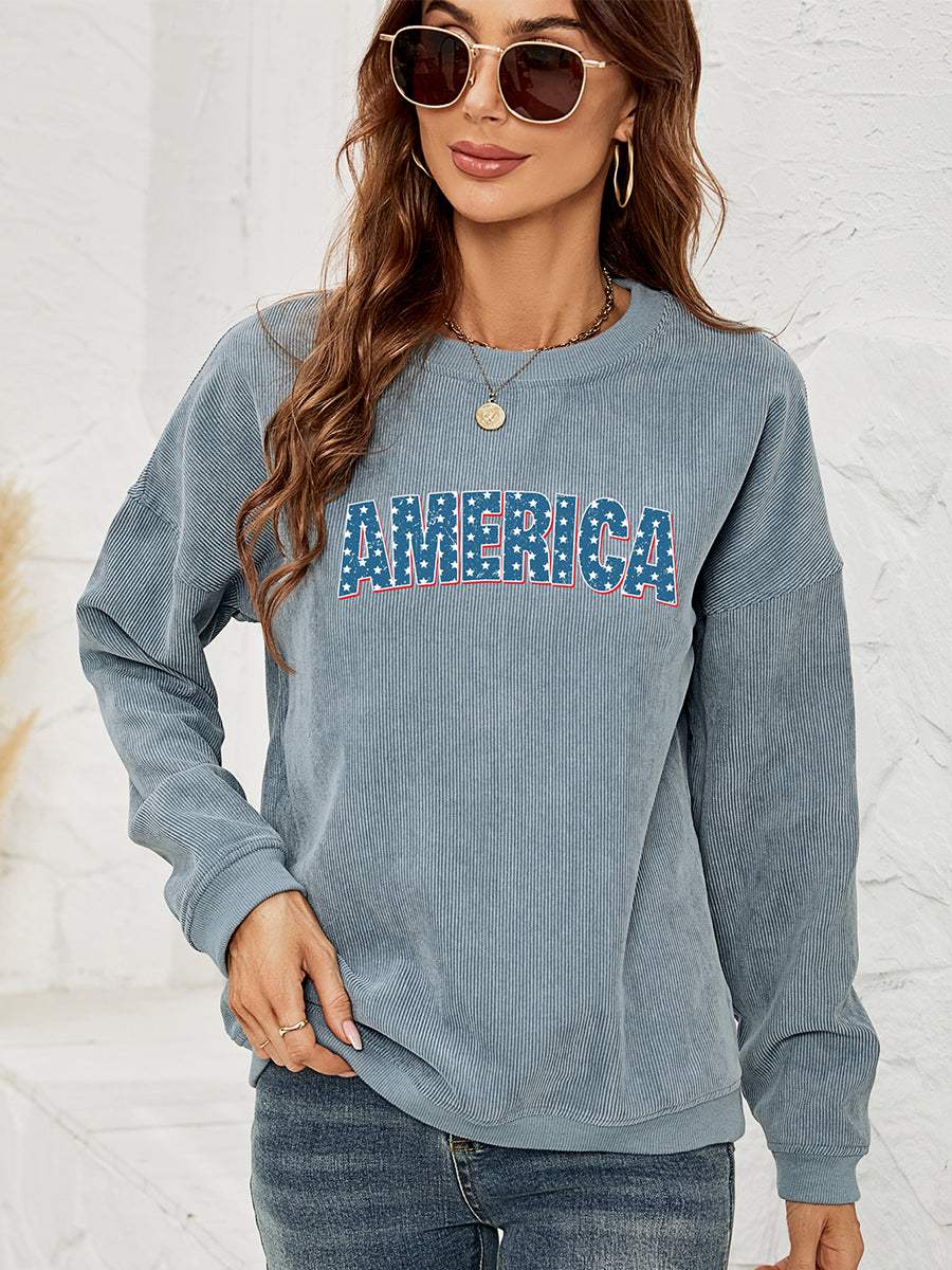 AMERICA Graphic Dropped Shoulder Sweatshirt - Trendsi - Flyclothing LLC