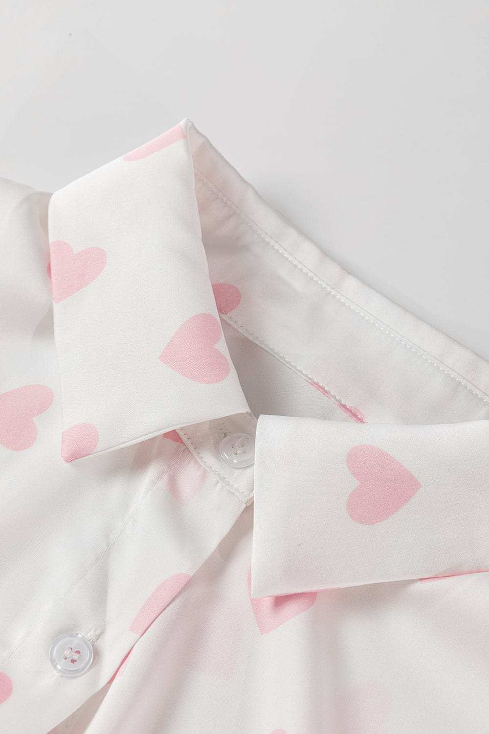 Heart Print Collared Neck Long Sleeve Shirt - Trendsi - Flyclothing LLC