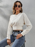 Round Neck Long Sleeve Blouse - Trendsi