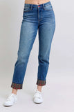 Judy Blue Full Size Mr Plaid Print Cuff Bf Jeans Plus Size - Trendsi - Flyclothing LLC